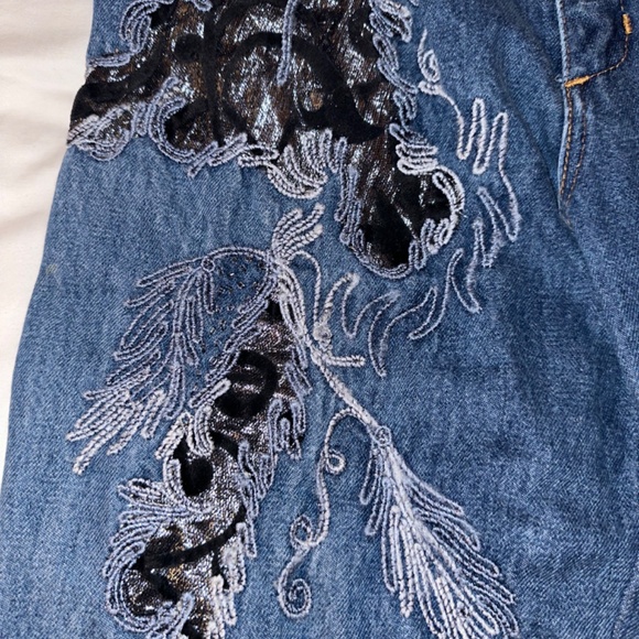 90’s Vintage High Waisted Embroidered Jeans Italy Baggy - Picture 6 of 8